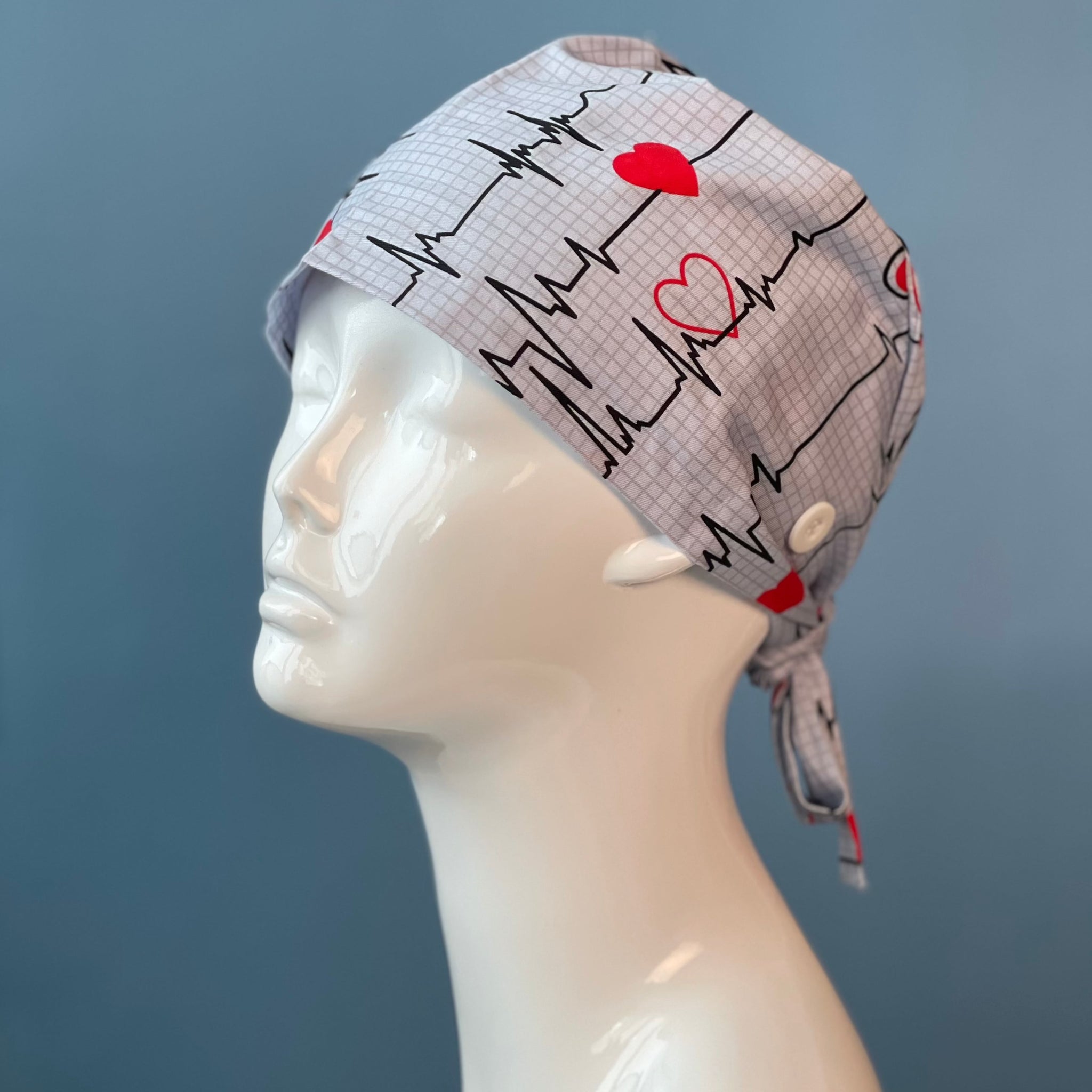 غطاء رأس طبي برسومات نبضات القلب Gray