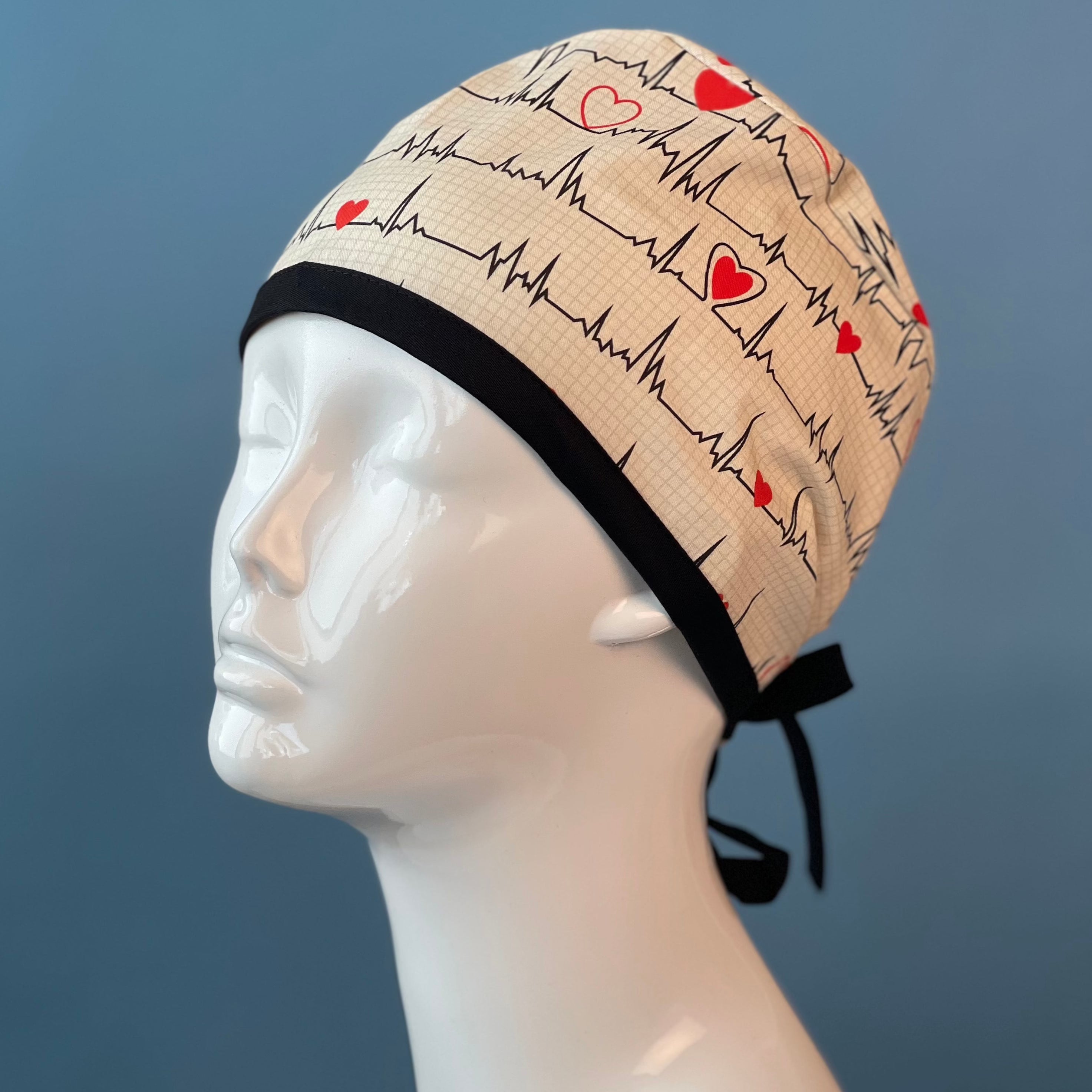 غطاء رأس طبي بطباعة نبضات القلب Gray